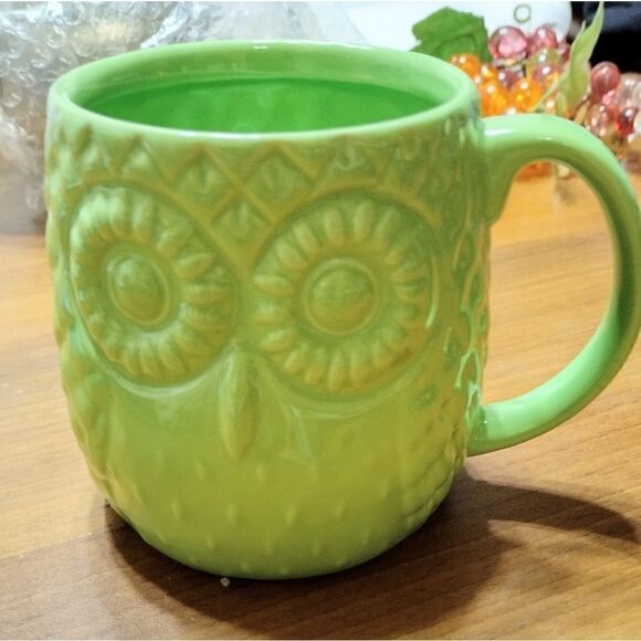 OWL 3D MUG/COFFEE CUP Lime Green VINTAGE HOME Essentials - Picture 6 of 6